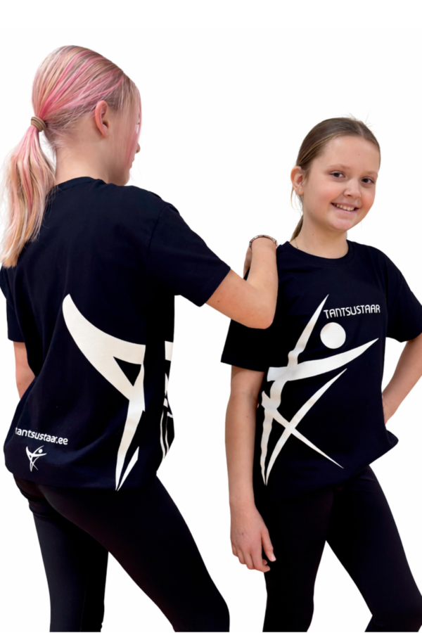 Must kahepoolse valge logoga t-särk